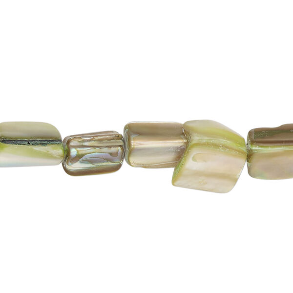 Mother-of-pearl shell 1pkg1, stick bead 15 inch green / beige 9x6mm-16x8mm image number 0