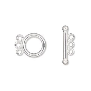 Clasp, 3-strand toggle, sterling silver-filled, 12mm smooth round. Sold individually.