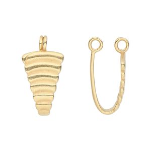 Bail, JBB Findings, donut, gold-plated pewter (tin-based alloy), 19x12mm single-sided corrugated shield with 18x5mm grip length. Sold individually.