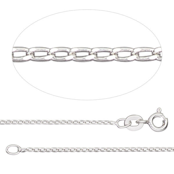 Chain, Gossamer™, sterling silver, 1mm curb, 18 inches with springring clasp. Sold individually. image number 0