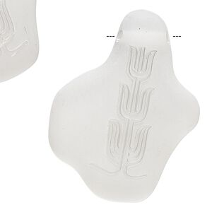 Focal, vintage German acrylic, frosted clear, 52x40mm single-sided with cactus design. Sold per pkg of 3.