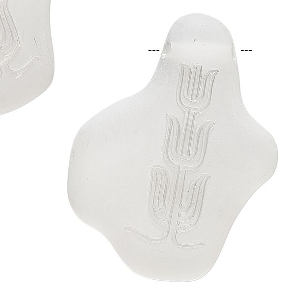 Focal, vintage German acrylic, frosted clear, 52x40mm single-sided with cactus design. Sold per pkg of 3. image number 0
