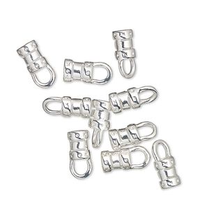 Crimp end, silver-plated brass, 6x4.5mm tube with loop, 3mm inside diameter. Sold per pkg of 100.