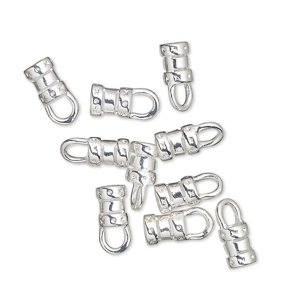 Crimp end, silver-plated brass, 6x4.5mm tube with loop, 3mm inside diameter. Sold per pkg of 100. image number 0