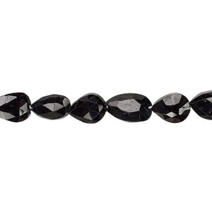 Black tourmaline 1pkg1, hand-cut faceted puffed teardrop bead natural 8 inch 7x6mm-10x7mm