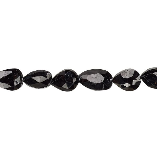Black tourmaline 1pkg1, hand-cut faceted puffed teardrop bead natural 8 inch 7x6mm-10x7mm image number 0