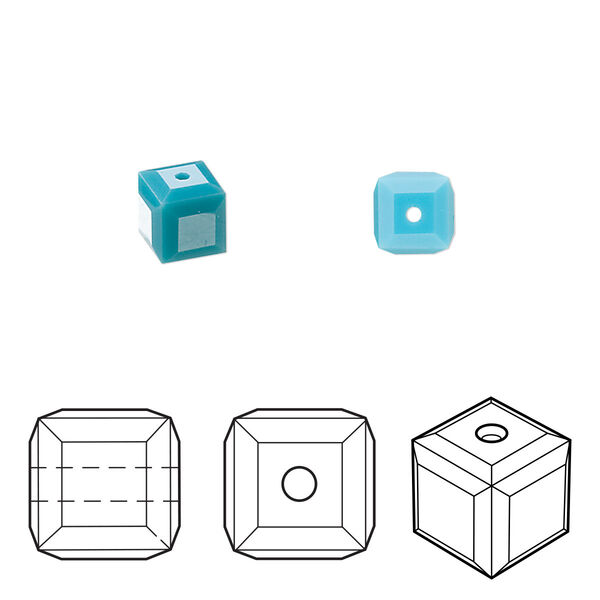 Bead 6pk turquoise, Crystal Passions® 6mm cube 5601 image number 0