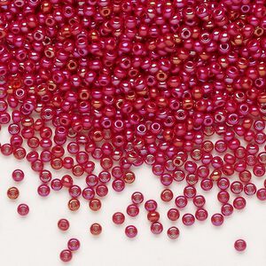 Seed bead, Preciosa Ornela Czech glass, pkg/50g, #11 rocaille, opaque rainbow ruby red, (94210).