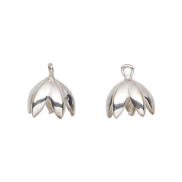 Cup, silver-plated brass, 10mm petals with twisted peg, fits 8-10mm bead. Sold individually. image number 0