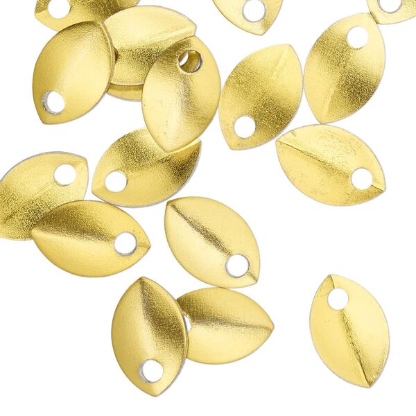 Component, anodized aluminum, gold, 11x7mm 2-sided curved scale blank with 1.5mm hole, 20 gauge. Sold per pkg of 20. image number 0