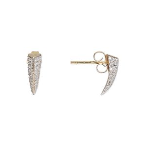 Earstud, Create Compliments®, cubic zirconia and gold-finished sterling silver, clear, 12x4mm talon. Sold per pair.