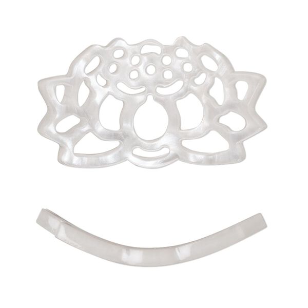 Focal, resin, white, 32x19mm curved lotus flower with cutouts. Sold per pkg of 4. image number 0