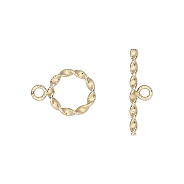 Clasp, toggle, 12Kt gold-filled, 12mm twisted round. Sold individually. image number 0