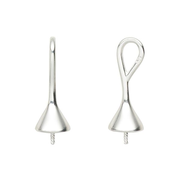 Pendant, sterling silver, 23x8.5mm bell with 4.5mm peg and 3.5mm hole, fits 8-10mm half-drilled bead. Sold individually. image number 0