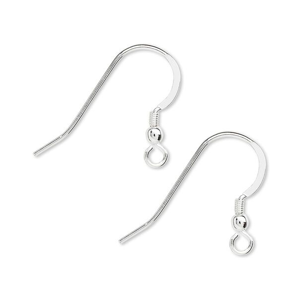 Ear wire, sterling silver, 18mm flat fishhook with 2.5mm ball and 2mm coil with open loop, 20 gauge. Sold per pkg of 500 pairs. image number 0