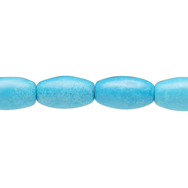 Bead, magnesite (dyed / stabilized), blue, 15x8mm oval, B- grade, Mohs hardness 3-1/2 to 4. Sold per 15-inch strand. image number 0