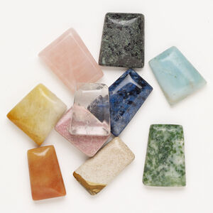 Multi-gemstone 1pkg10, half-drilled puffed / flat trapezoid drop mix 19x16mm-29x20mm