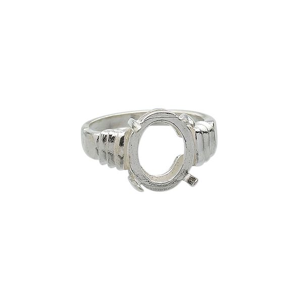 Ring, sterling silver, tri-slash band with 12x10mm 4-prong oval setting, size 7. Sold individually. image number 0