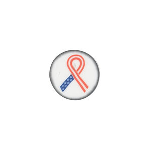 Bead, polymer clay, multicolored, 14mm double-sided flat round with awareness ribbon. Sold per pkg of 30.