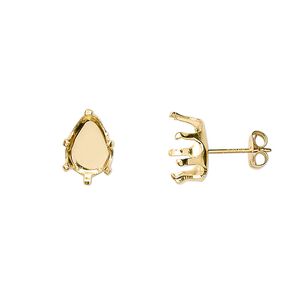 Earstud 1pkg2 Snap-Tite® 14Kt gold-filled, 10x7mm pear 6-prong setting / earnuts, 1 pair