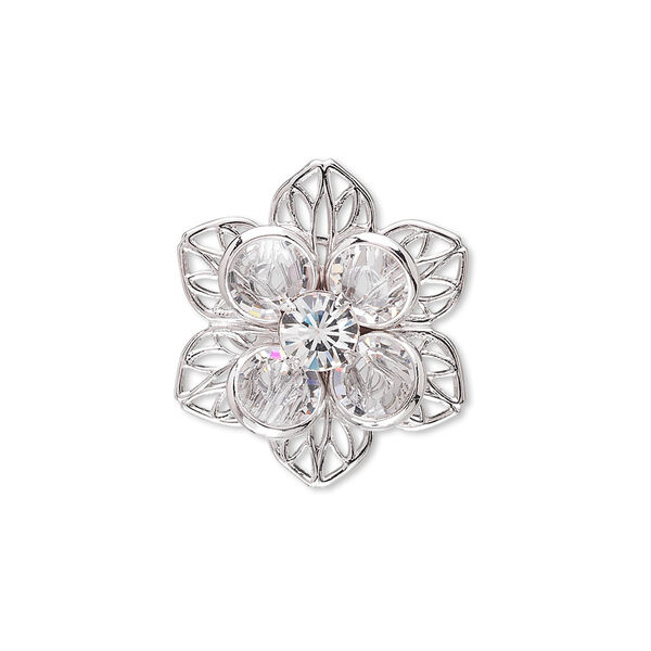 Sew-on 1pk crystal rhodium finish, Crystal Passions® 22x20mm flower 62007 image number 0