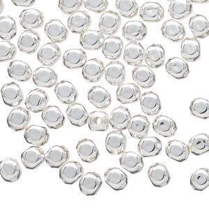 Bead, silver-plated brass, 5mm square round. Sold per pkg of 100.