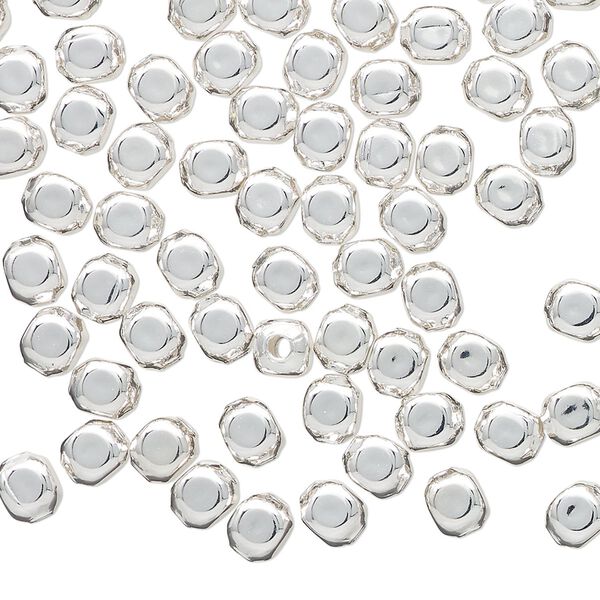 Bead, silver-plated brass, 5mm square round. Sold per pkg of 100. image number 0