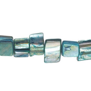 Mother-of-pearl shell 1pkg1, triangle tube bead 15 inch dark teal blue 9x9mm-12x9mm