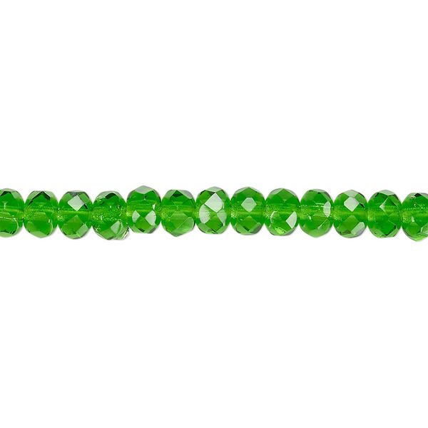 Bead, Czech fire-polished glass, emerald green, 5x4mm faceted rondelle. Sold per 15-1/2" to 16" strand. image number 0