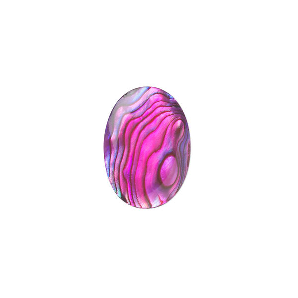 Cabochon, paua shell (coated / dyed), pink, 18x13mm calibrated oval, Mohs hardness 3-1/2. Sold per pkg of 4. image number 0