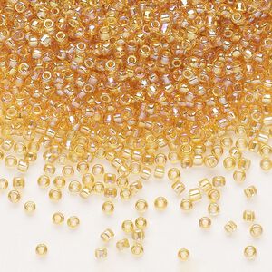 Seed bead, Dyna-Mites™, glass, pkg/40g, #11 round, translucent rainbow amber yellow, (2R 11/0 RR).