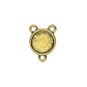 Connector, antique gold-finished "pewter" (zinc-based alloy), 13.5mm double-sided round rosary with 11.5mm non-calibrated round cabochon glue-in setting. Sold per pkg of 4.
