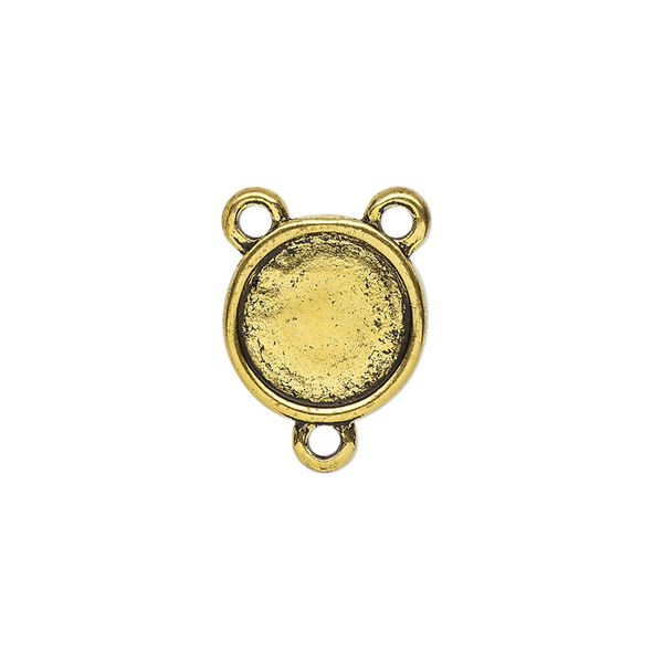 Connector, antique gold-finished "pewter" (zinc-based alloy), 13.5mm double-sided round rosary with 11.5mm non-calibrated round cabochon glue-in setting. Sold per pkg of 4. image number 0