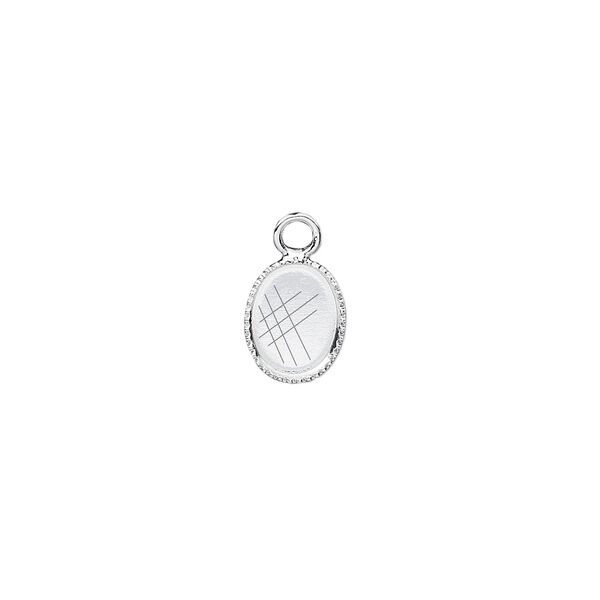 Drop, silver-plated brass, 9x7mm oval with beaded edge and 8x6mm oval bezel setting. Sold per pkg of 24. image number 0