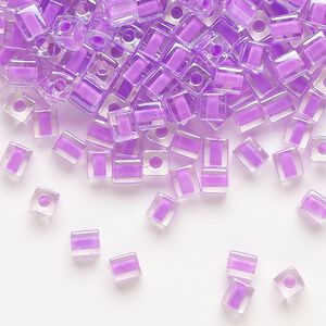 Seed bead, Miyuki, glass, pkg/25g, 3.5-3.7mm square, transparent violet inside dyed color clear (SB-222).