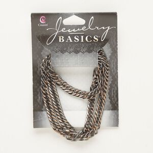 Chain, antique copper-finished steel, 6mm two-tone double curb. Sold per pkg of 22 inches.