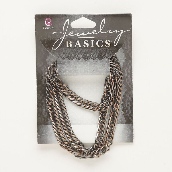 Chain, antique copper-finished steel, 6mm two-tone double curb. Sold per pkg of 22 inches. image number 0