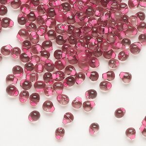 Seed bead, Miyuki, glass, pkg/250g, 4x3.4mm fringe, transparent pink inside dyed color purple, (DPF-3).