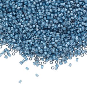 Seed bead, Delica®, glass, pkg/7.5g, #11 round, translucent luminous inside dyed color dusk blue (DB-2054).