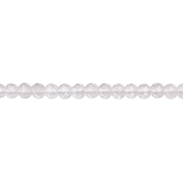 Bead, quartz crystal (natural), 3mm faceted round with 0.4-0.6mm hole, B+ grade, Mohs hardness 7. Sold per 13-inch strand. image number 0