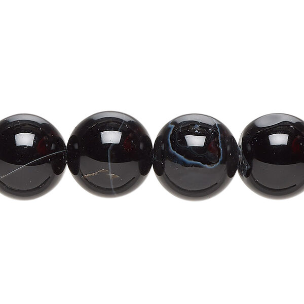 Black agate 1pkg1, round bead C grade, 15 inch 11-12mm image number 0