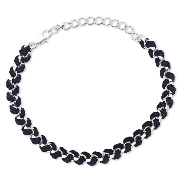 Bracelet, imitation leather with silver-finished brass and steel, black, 7mm wide, 7 inches with 2-inch extender chain and lobster claw clasp. Sold individually. image number 0
