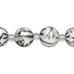 Bead, glass 1pkg8, opaque white and black, 12mm hand-painted round.