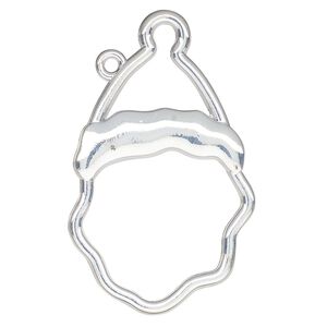 Component, resin frame, silver-finished "pewter" (zinc-based alloy), 41x25mm open Santa face. Sold per pkg of 2.