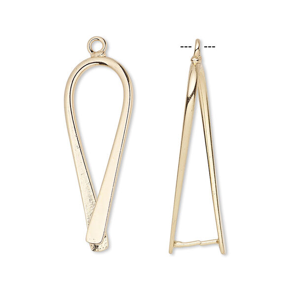 Bail, ice-pick, gold-plated brass, 29x11mm teardrop, 25mm grip length. Sold per pkg of 2. image number 0