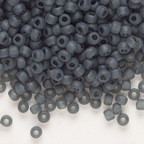 Seed bead, Dyna-Mites™, glass, transparent matte grey, #6 round. Sold per 40-gram pkg. image number 0