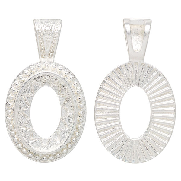 Pendant "pewter" zinc-based alloy 2pk 35x20mm glue-in 18x13mm oval setting, silver plate image number 0