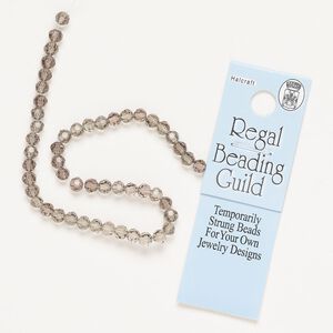 Bead, glass, pkg/7 inches, 4mm faceted round, translucent smoky.