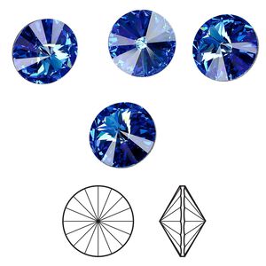 Chaton 48pk sapphire foil back, Crystal Passions® 14mm rivoli 1122