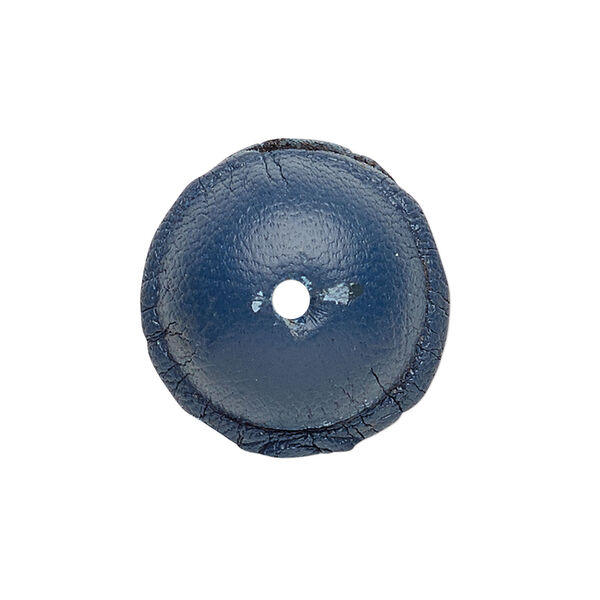 Bead, leather, blue, 13-17mm smooth round. Sold individually. image number 1